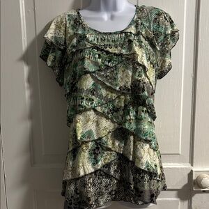 Women's Green and Black Ruffled Top Size S